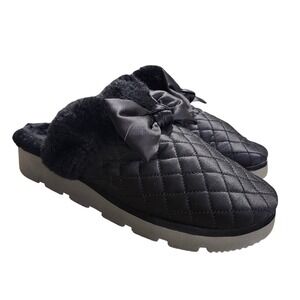 Vionic Promise Slippers Womens 8 Black Quilted Faux Fur Bow Orthotic Mules